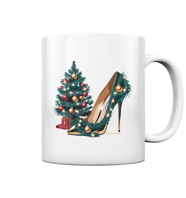 Goldener High Heel mit Weihnachtsbaum-Dekoration - Tasse glossy Bright Lights Arts