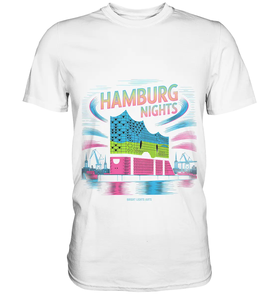Hamburg Nights Neon City Vibes  - Premium Shirt Bright Lights Arts
