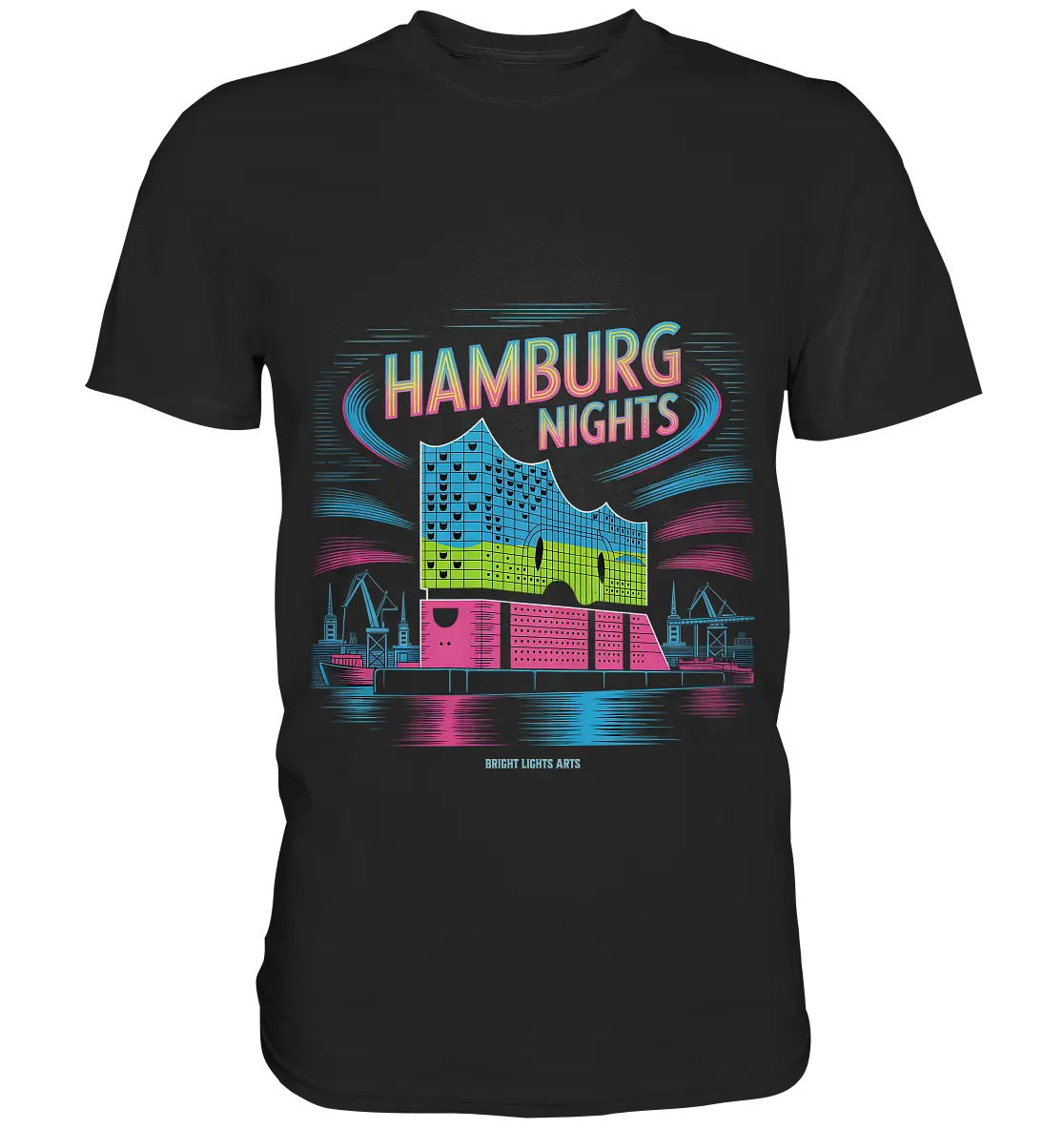 Hamburg Nights Neon City Vibes  - Premium Shirt Bright Lights Arts