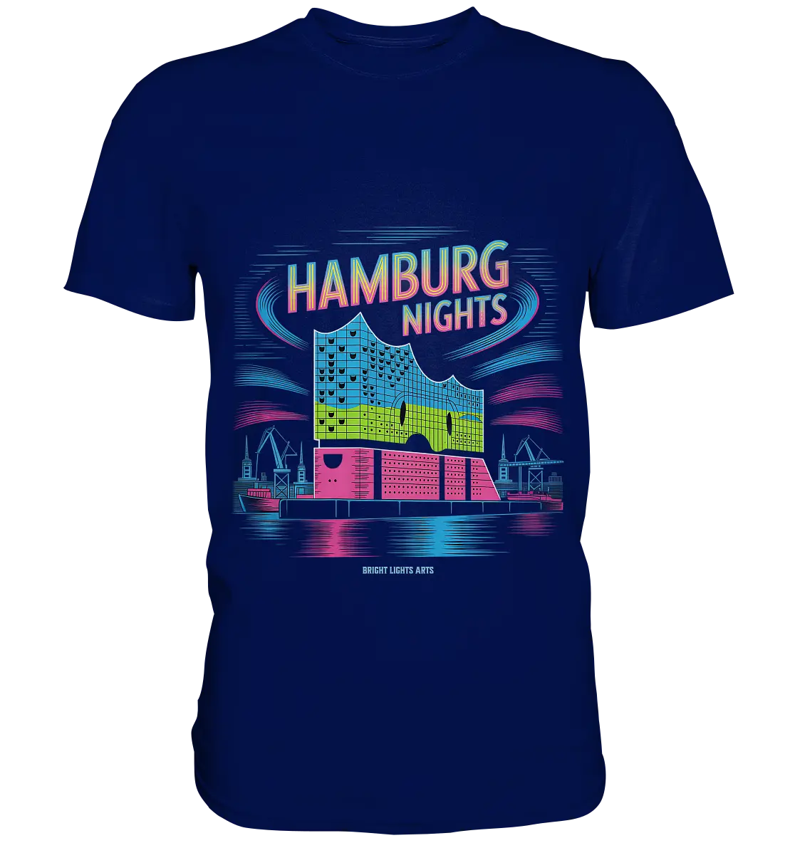 Hamburg Nights Neon City Vibes  - Premium Shirt Bright Lights Arts