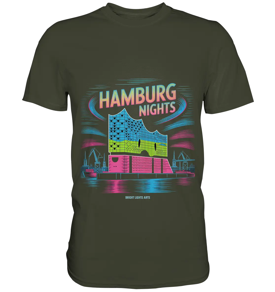 Hamburg Nights Neon City Vibes  - Premium Shirt Bright Lights Arts