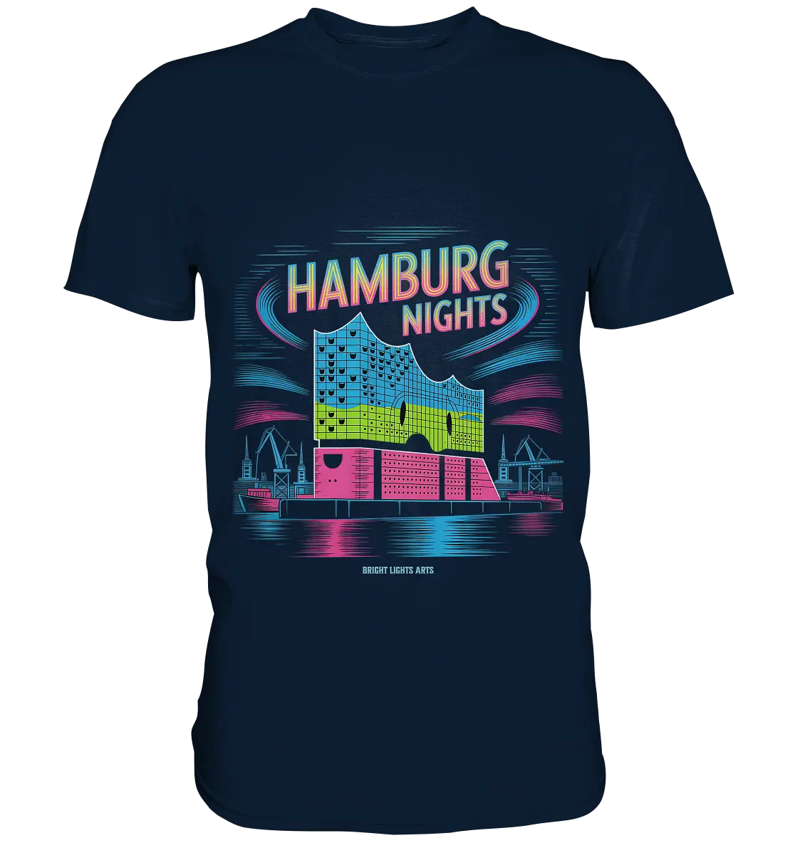 Hamburg Nights Neon City Vibes  - Premium Shirt Bright Lights Arts