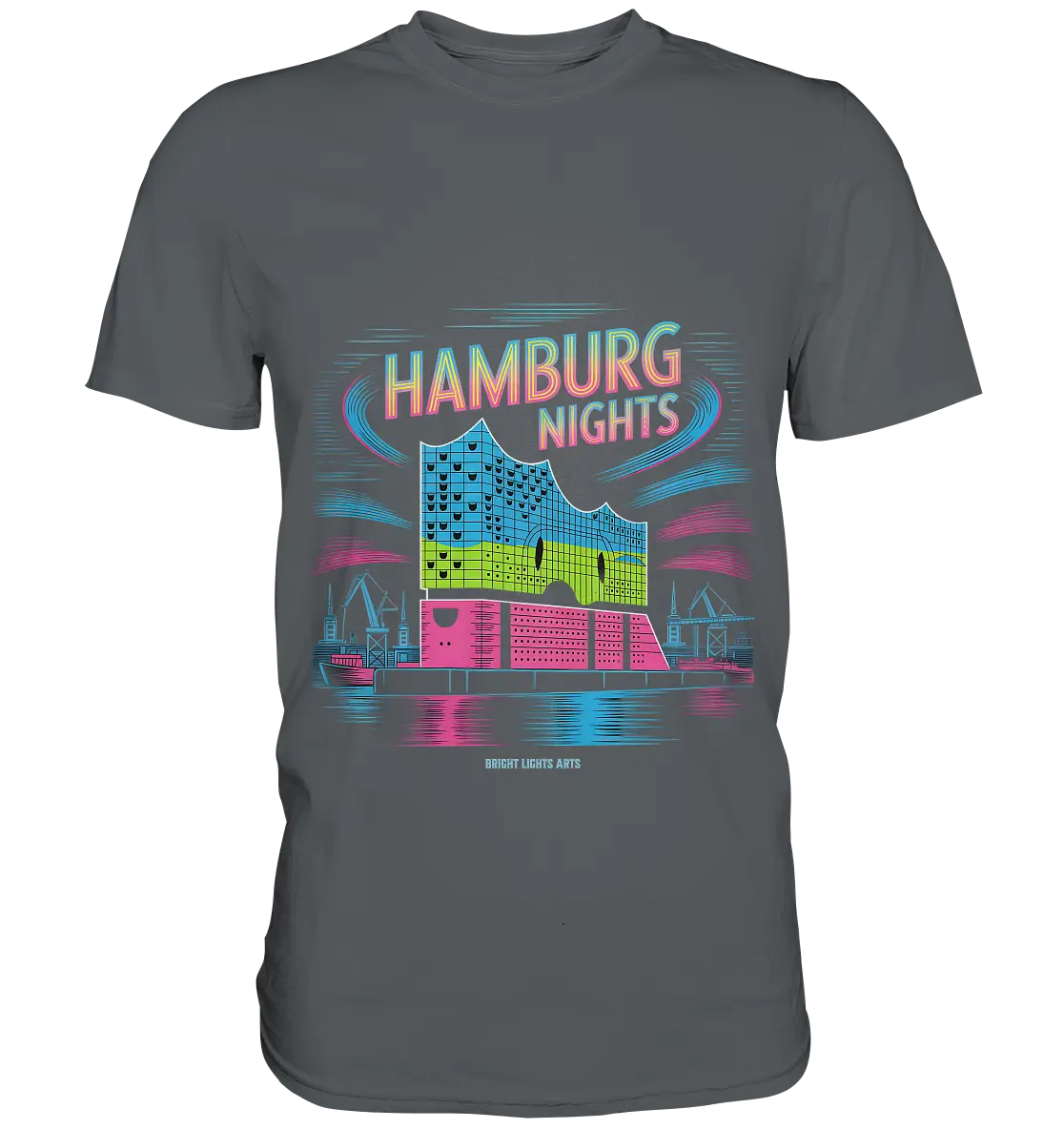 Hamburg Nights Neon City Vibes  - Premium Shirt Bright Lights Arts