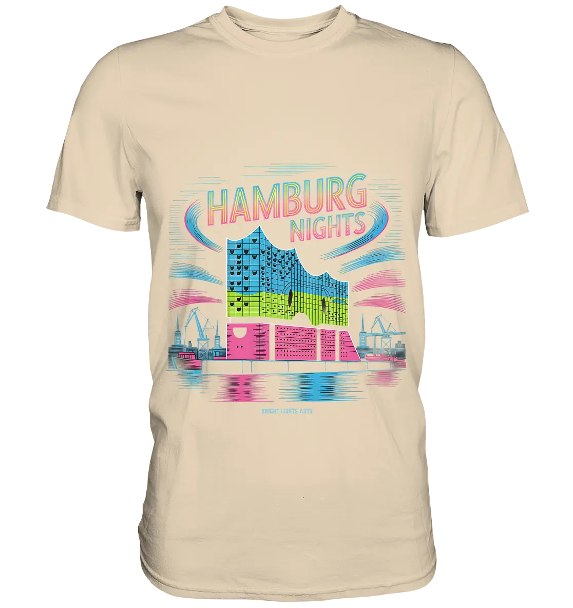 Hamburg Nights Neon City Vibes  - Premium Shirt Bright Lights Arts
