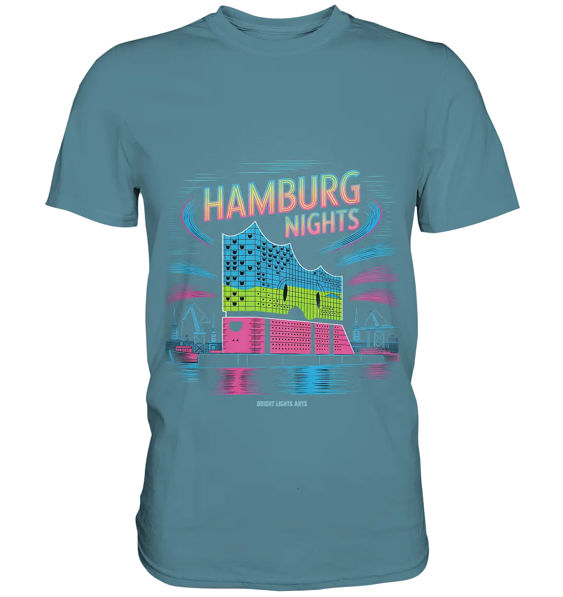 Hamburg Nights Neon City Vibes  - Premium Shirt Bright Lights Arts