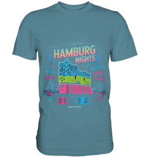 Hamburg Nights Neon City Vibes  - Premium Shirt Bright Lights Arts