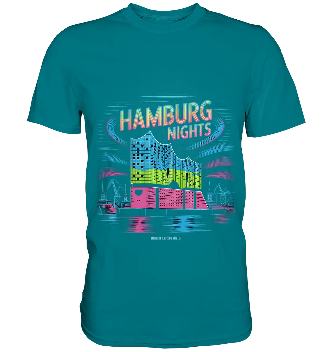 Hamburg Nights Neon City Vibes  - Premium Shirt Bright Lights Arts