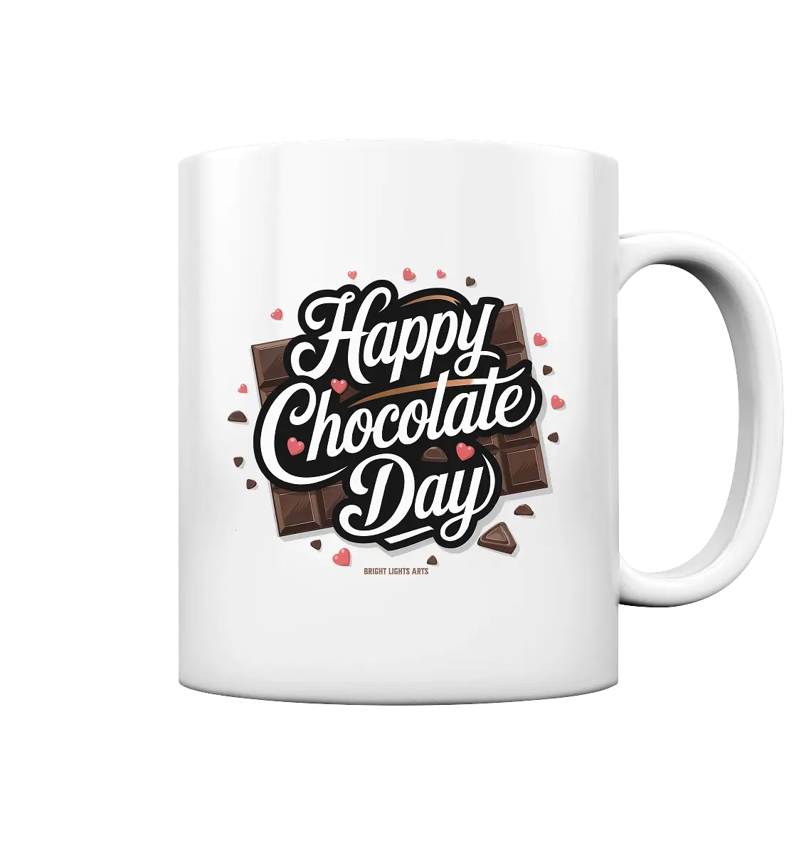 Happy Chocolate Day Festliches Design mit Schokoladenherzen und tafeln - Tasse glossy Bright Lights Arts