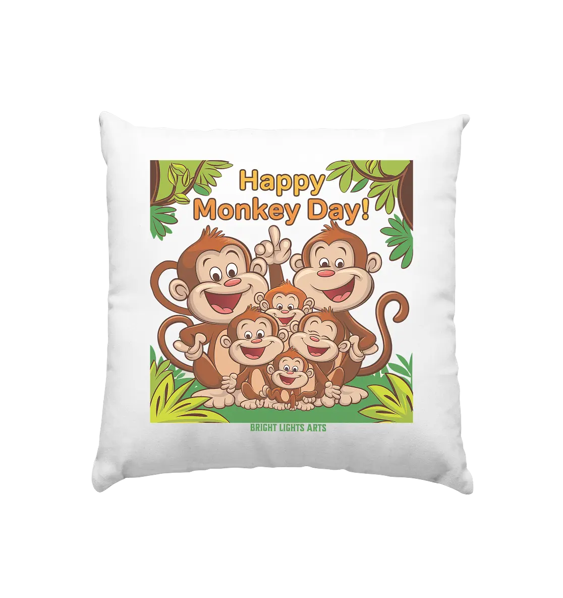 Happy Monkey Day – Fröhliche Affenfamilie - Kissen 40x40cm Bright Lights Arts