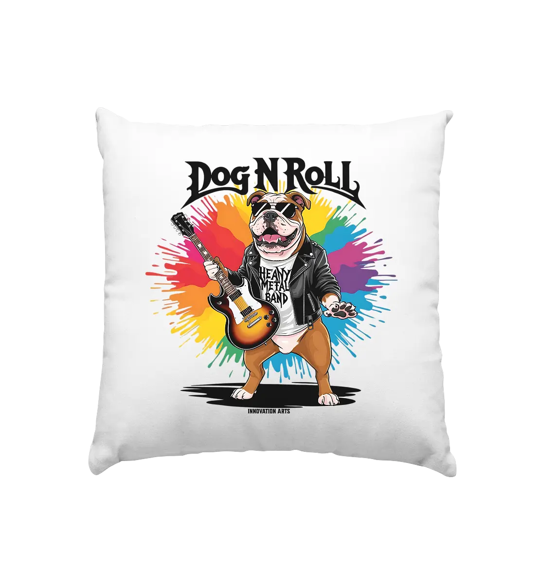 „Heavy Metal Bulldogge“ – Rockig und cool! - Kissen 40x40cm Bright Lights Arts