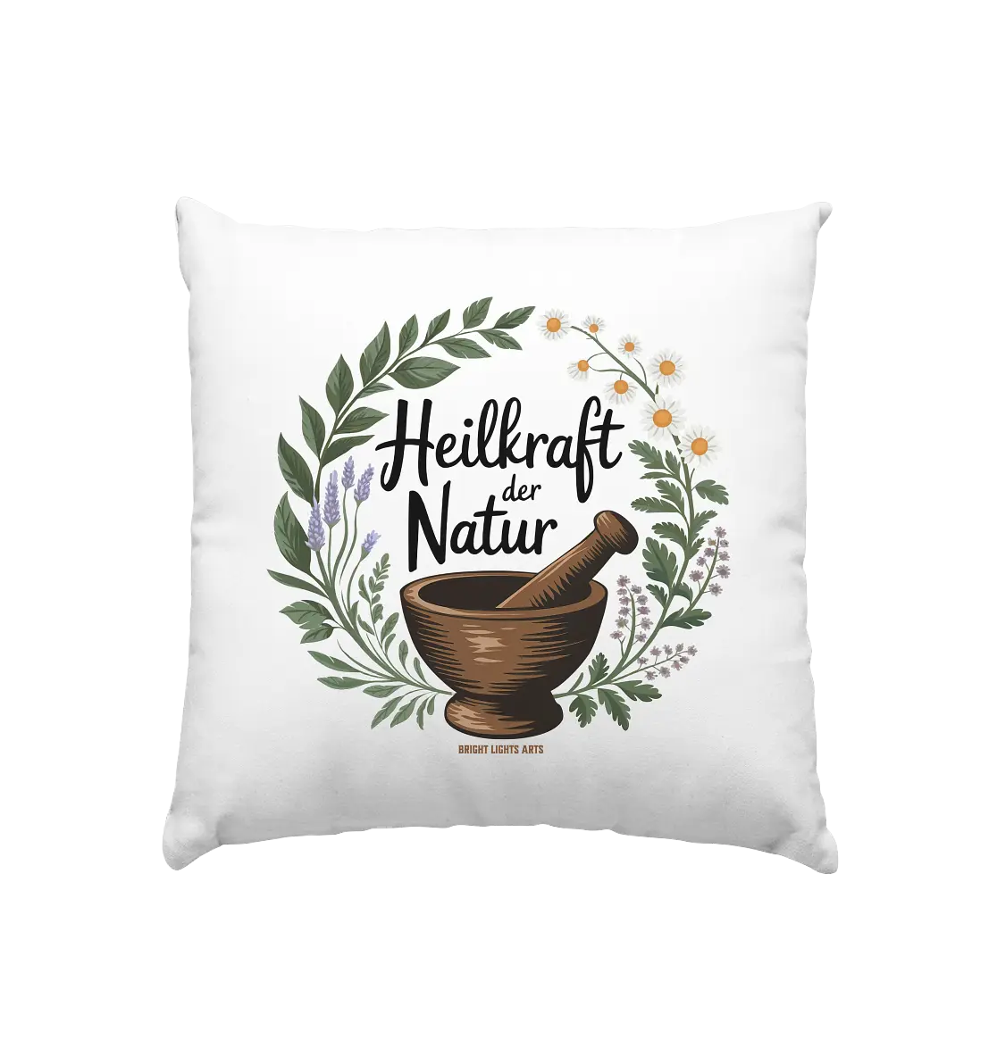 Heilkraft der Natur – Pflanzliches Logo - Kissen 40x40cm Bright Lights Arts