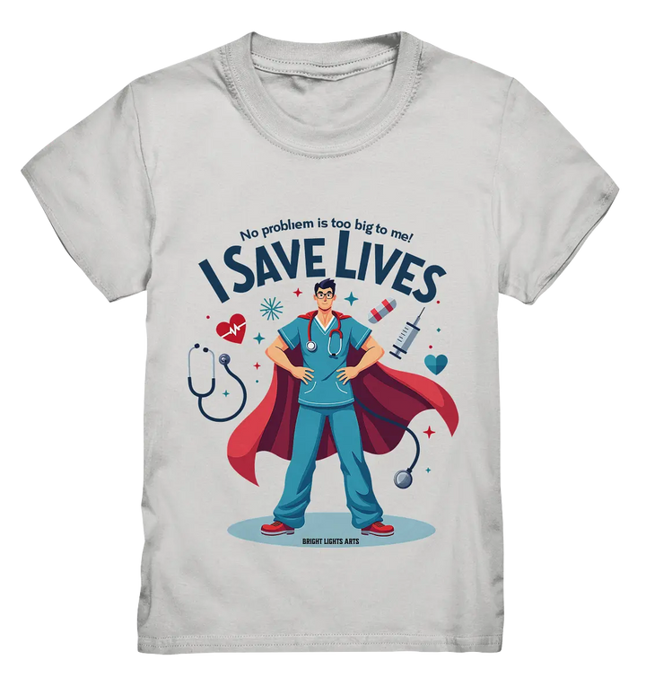 Heldenhafter Gesundheitsversorger im Superheldenstil I SAVE LIVES - Kids Premium Shirt Bright Lights Arts