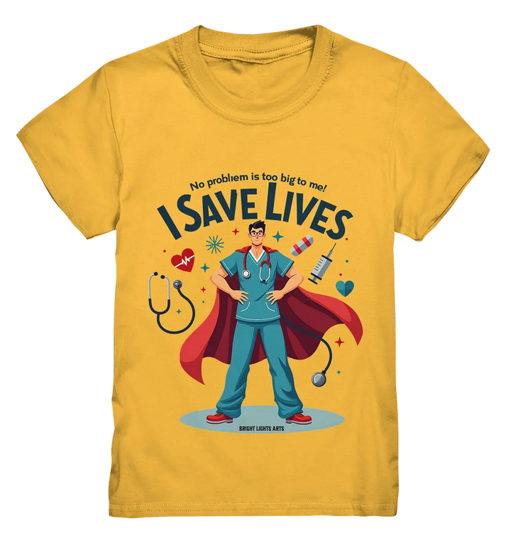 Heldenhafter Gesundheitsversorger im Superheldenstil I SAVE LIVES - Kids Premium Shirt Bright Lights Arts