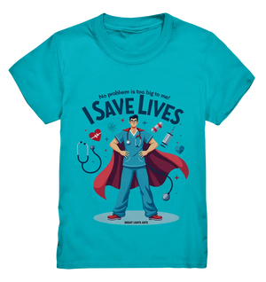 Heldenhafter Gesundheitsversorger im Superheldenstil I SAVE LIVES - Kids Premium Shirt Bright Lights Arts