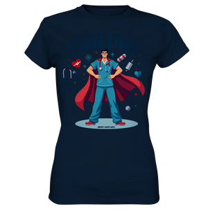 Heldenhafter Gesundheitsversorger im Superheldenstil I SAVE LIVES - Ladies Premium Shirt Bright Lights Arts