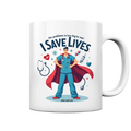 Heldenhafter Gesundheitsversorger im Superheldenstil I SAVE LIVES - Tasse glossy Bright Lights Arts