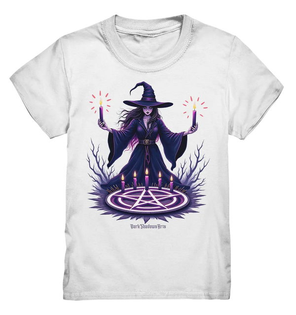 Hexen Illustration mit lila Kerzen und Pentagramm - Kids Premium Shirt Bright Lights Arts