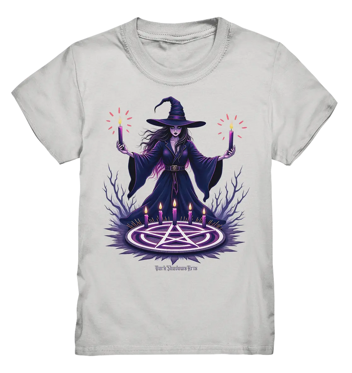 Hexen Illustration mit lila Kerzen und Pentagramm - Kids Premium Shirt Bright Lights Arts