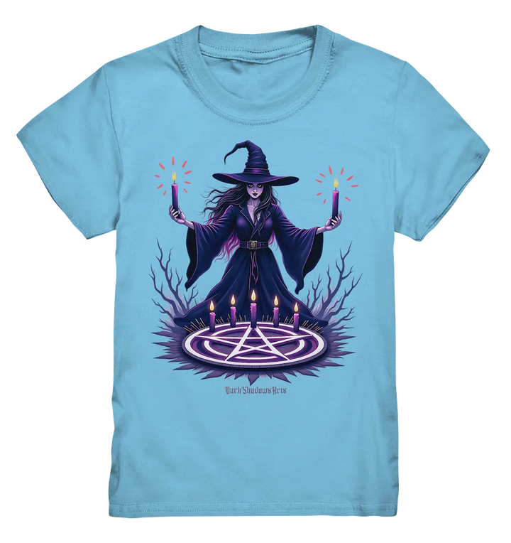 Hexen Illustration mit lila Kerzen und Pentagramm - Kids Premium Shirt Bright Lights Arts