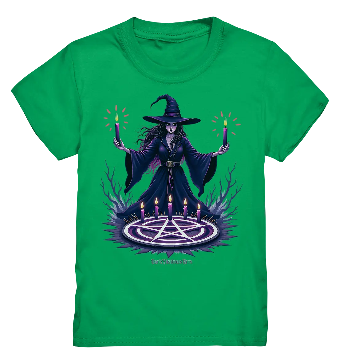 Hexen Illustration mit lila Kerzen und Pentagramm - Kids Premium Shirt Bright Lights Arts