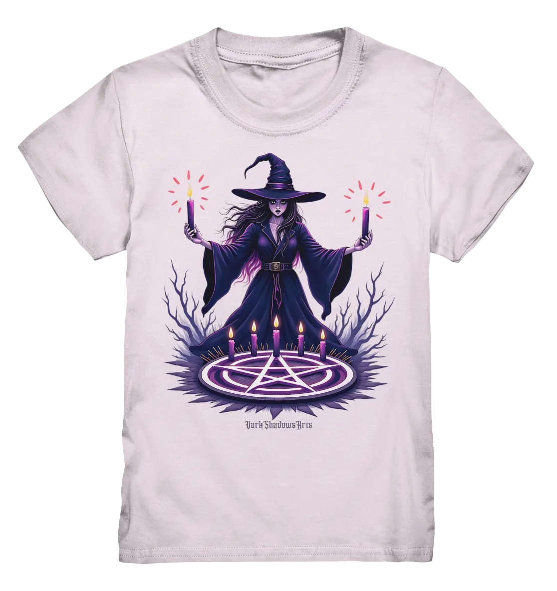 Hexen Illustration mit lila Kerzen und Pentagramm - Kids Premium Shirt Bright Lights Arts