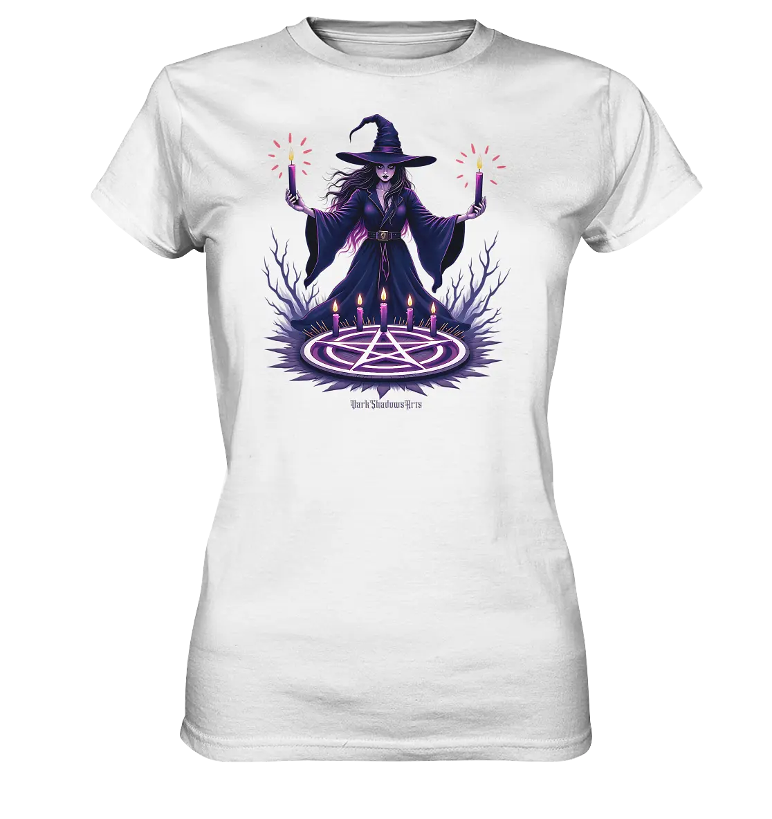 Hexen Illustration mit lila Kerzen und Pentagramm - Ladies Premium Shirt Bright Lights Arts