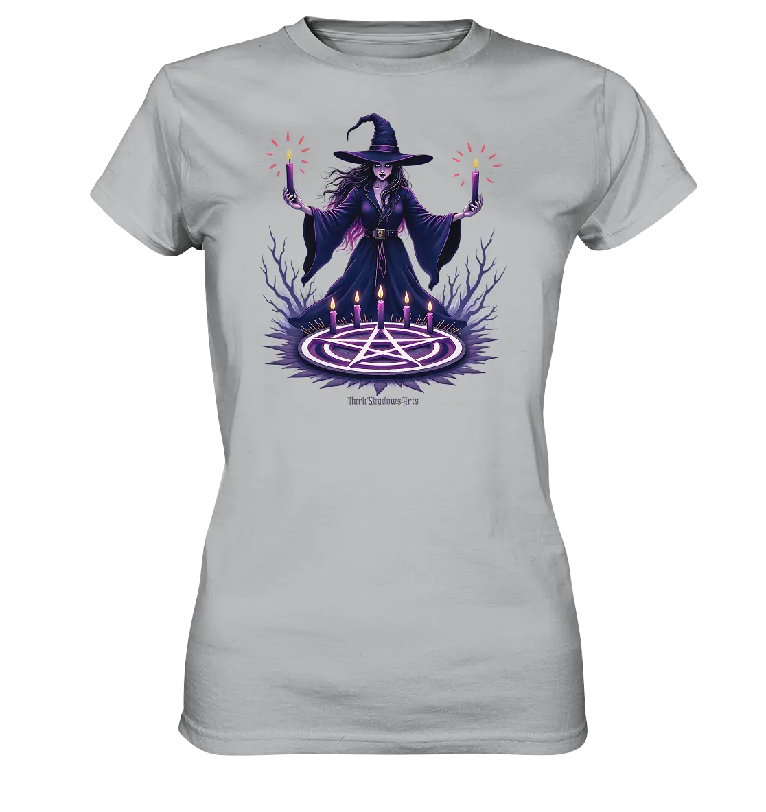 Hexen Illustration mit lila Kerzen und Pentagramm - Ladies Premium Shirt Bright Lights Arts