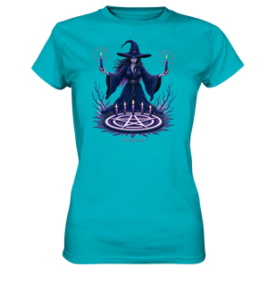 Hexen Illustration mit lila Kerzen und Pentagramm - Ladies Premium Shirt Bright Lights Arts