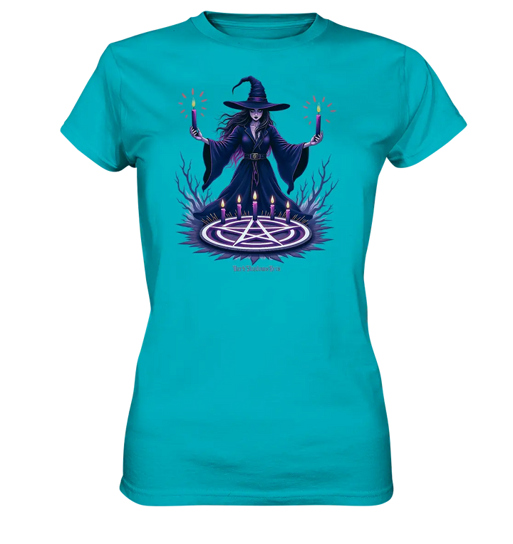 Hexen Illustration mit lila Kerzen und Pentagramm - Ladies Premium Shirt Bright Lights Arts