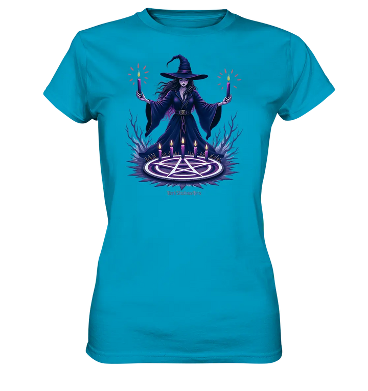 Hexen Illustration mit lila Kerzen und Pentagramm - Ladies Premium Shirt Bright Lights Arts