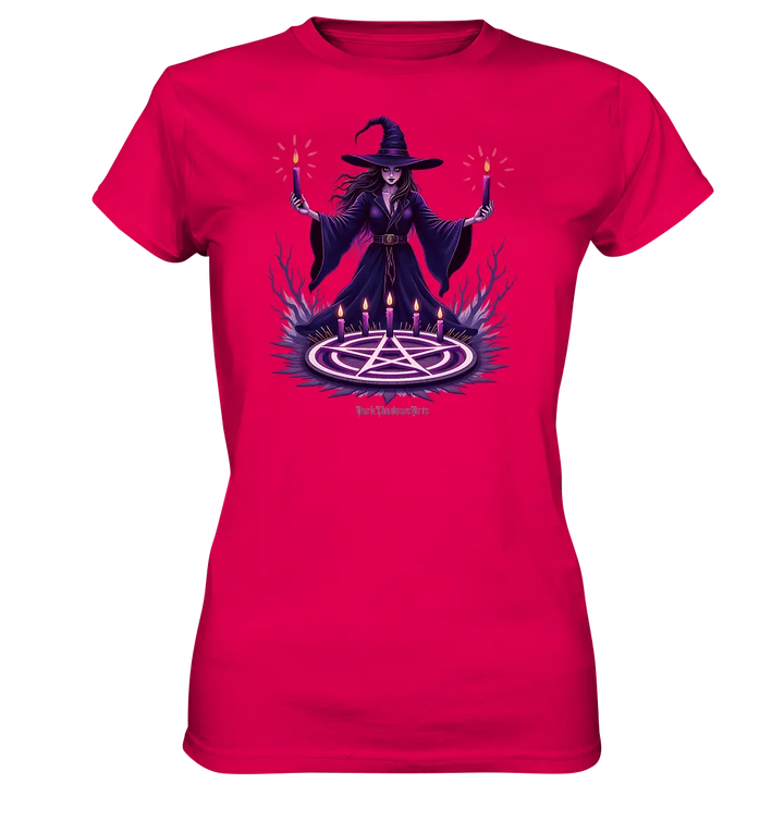 Hexen Illustration mit lila Kerzen und Pentagramm - Ladies Premium Shirt Bright Lights Arts