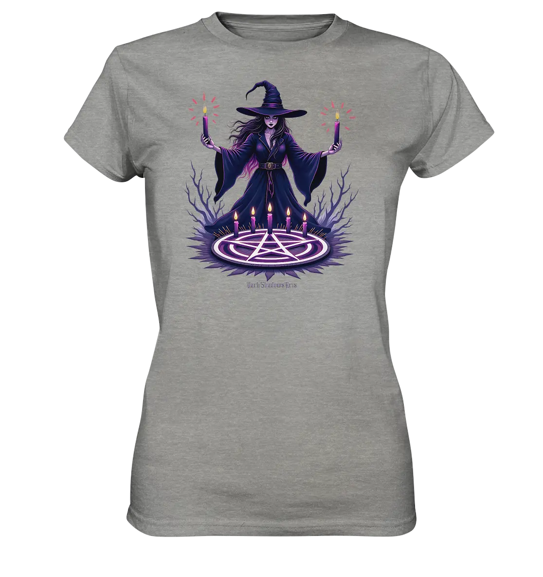 Hexen Illustration mit lila Kerzen und Pentagramm - Ladies Premium Shirt Bright Lights Arts