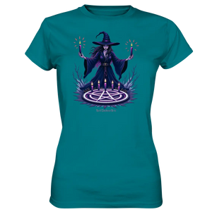Hexen Illustration mit lila Kerzen und Pentagramm - Ladies Premium Shirt Bright Lights Arts