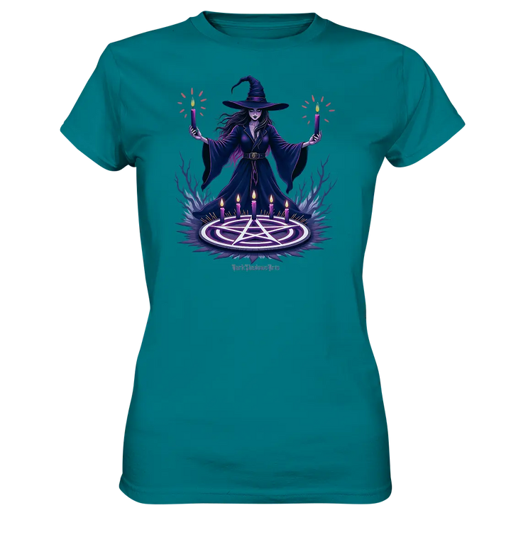 Hexen Illustration mit lila Kerzen und Pentagramm - Ladies Premium Shirt Bright Lights Arts