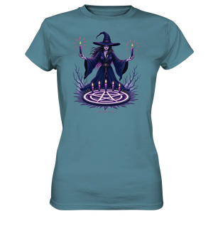 Hexen Illustration mit lila Kerzen und Pentagramm - Ladies Premium Shirt Bright Lights Arts