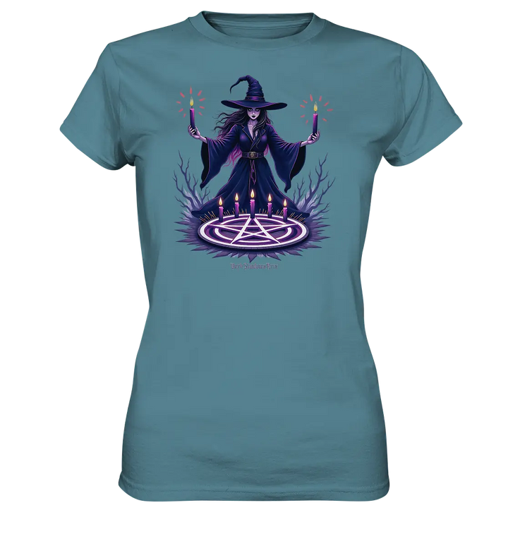 Hexen Illustration mit lila Kerzen und Pentagramm - Ladies Premium Shirt Bright Lights Arts