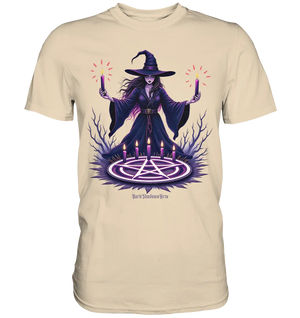 Hexen Illustration mit lila Kerzen und Pentagramm - Premium Shirt Bright Lights Arts