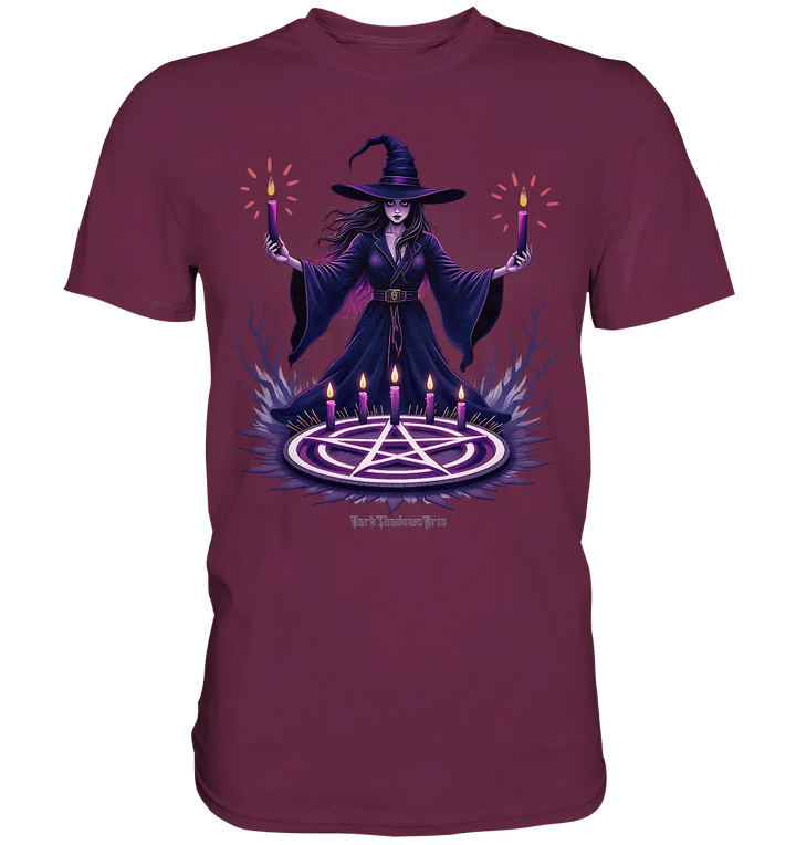 Hexen Illustration mit lila Kerzen und Pentagramm - Premium Shirt Bright Lights Arts