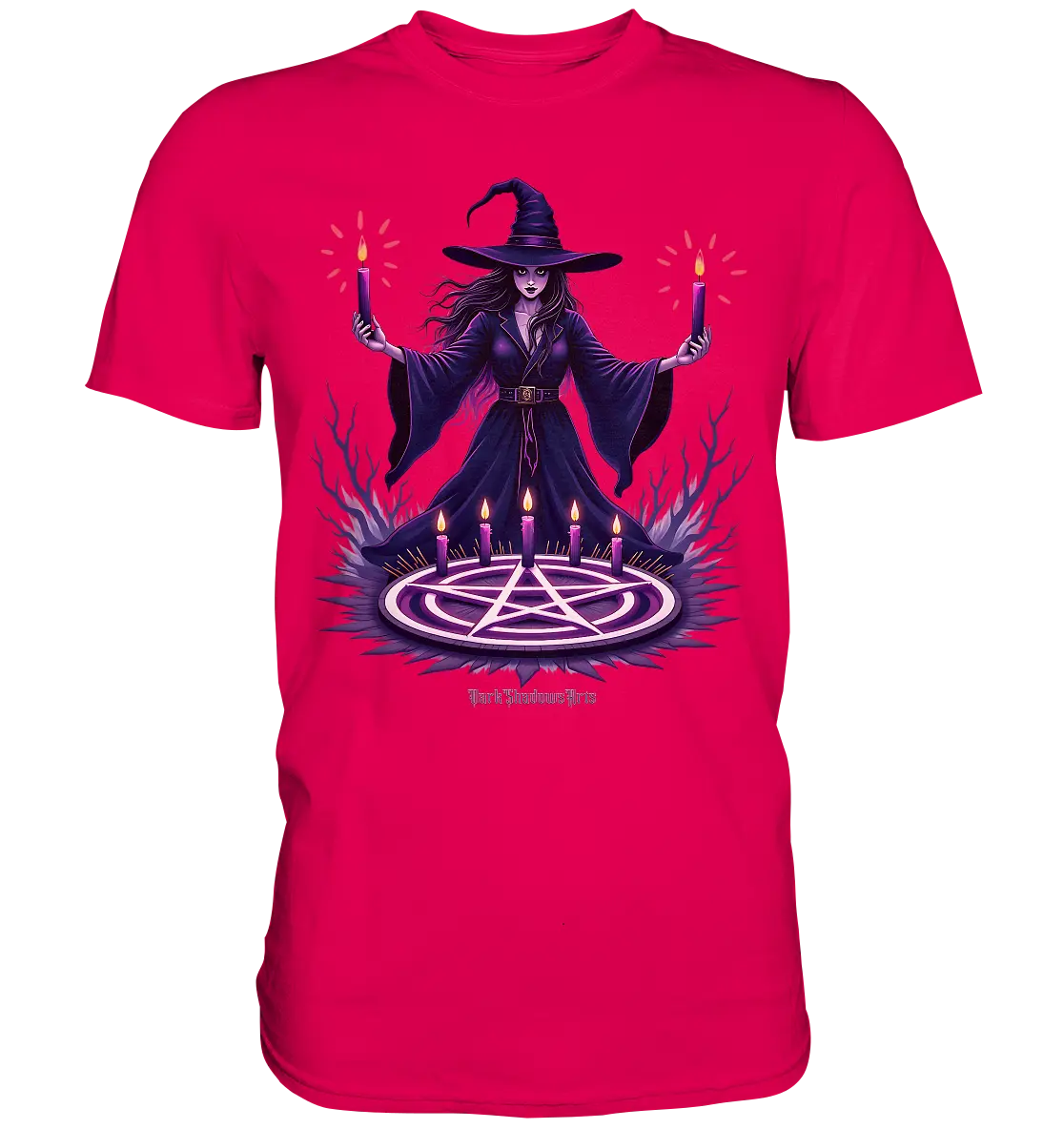 Hexen Illustration mit lila Kerzen und Pentagramm - Premium Shirt Bright Lights Arts