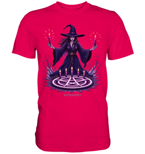 Hexen Illustration mit lila Kerzen und Pentagramm - Premium Shirt Bright Lights Arts