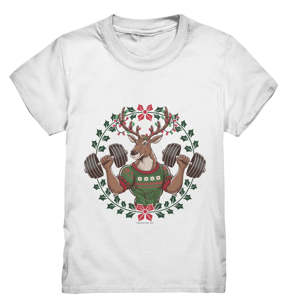 Hirsch mit Weihnachtspullover & Hanteln - Kids Premium Shirt Bright Lights Arts