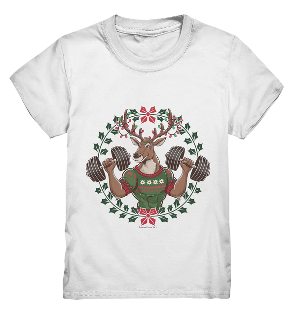 Hirsch mit Weihnachtspullover & Hanteln - Kids Premium Shirt Bright Lights Arts
