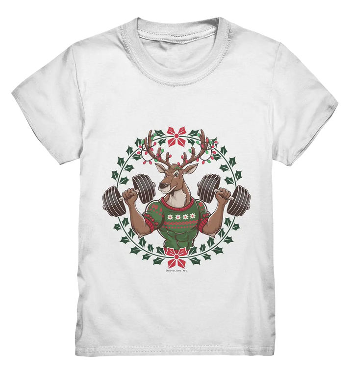 Hirsch mit Weihnachtspullover & Hanteln - Kids Premium Shirt Bright Lights Arts