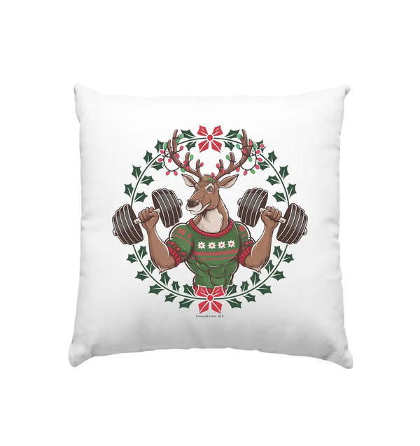 Hirsch mit Weihnachtspullover & Hanteln - Kissen 40x40cm Bright Lights Arts