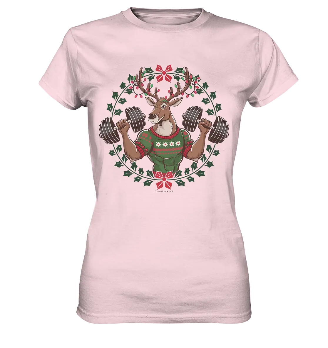 Hirsch mit Weihnachtspullover & Hanteln - Ladies Premium Shirt Bright Lights Arts