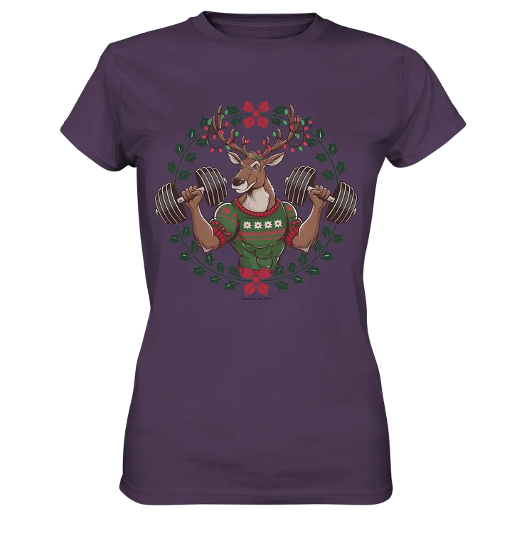 Hirsch mit Weihnachtspullover & Hanteln - Ladies Premium Shirt Bright Lights Arts