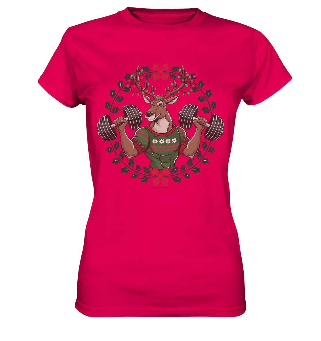 Hirsch mit Weihnachtspullover & Hanteln - Ladies Premium Shirt Bright Lights Arts