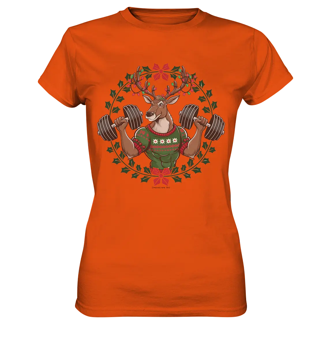 Hirsch mit Weihnachtspullover & Hanteln - Ladies Premium Shirt Bright Lights Arts