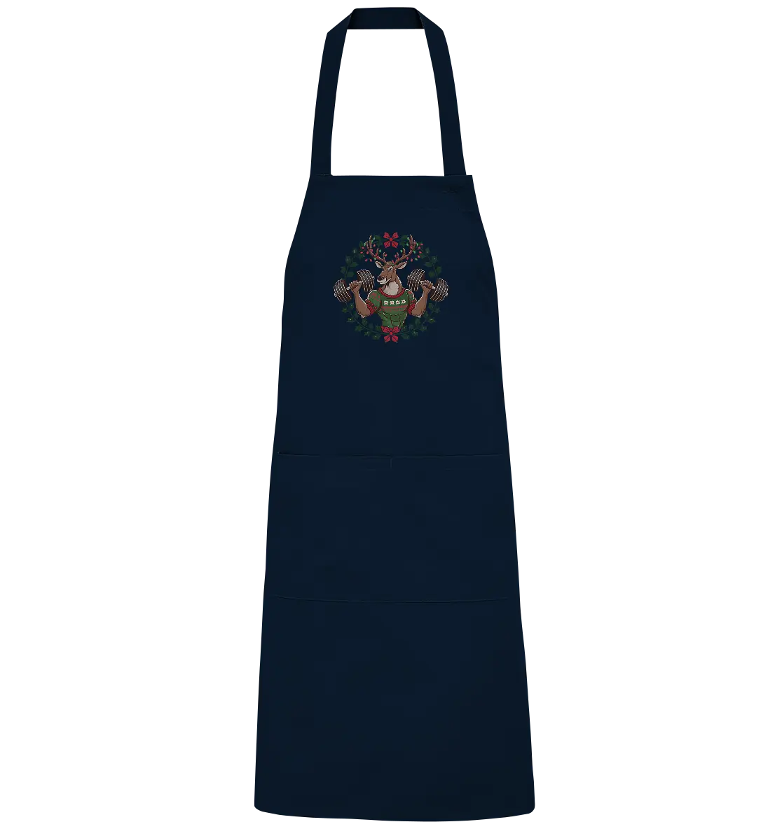 Hirsch mit Weihnachtspullover & Hanteln - Organic Grillschürze Bright Lights Arts
