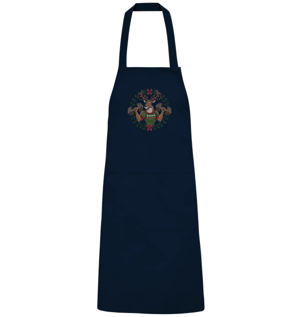 Hirsch mit Weihnachtspullover & Hanteln - Organic Grillschürze Bright Lights Arts